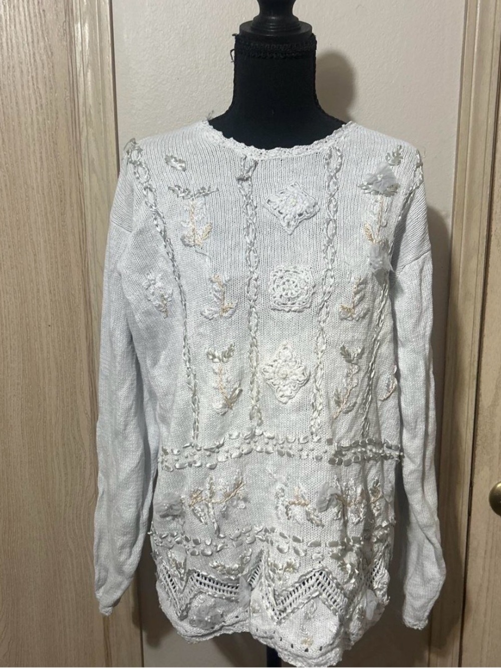 White Embroidered Crewneck Sweater